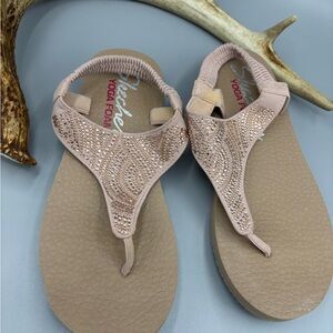 Skechers Pink and Tan Sandals with T-Strap Design